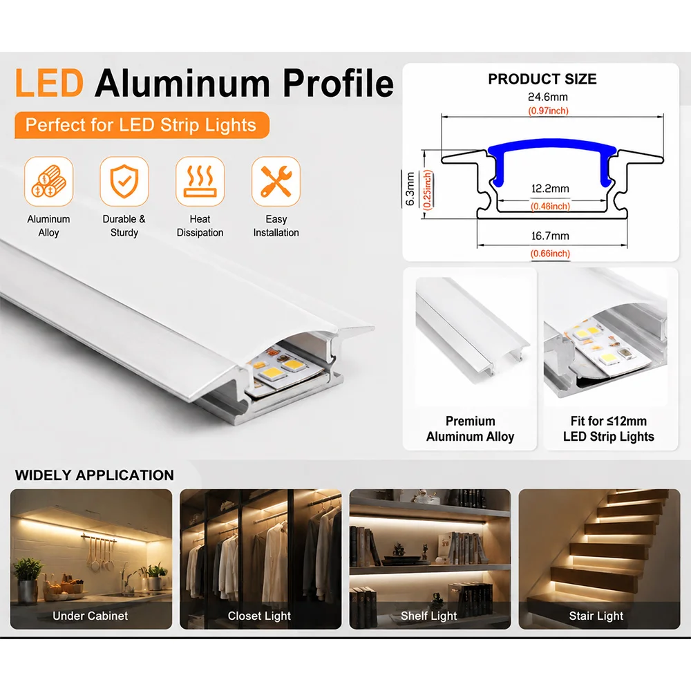 LED Aluminum profile 0.5m 10pcs W shape Corner for 5050 2835 LED Strip Bar Lamp channel Holder White/Black Cover