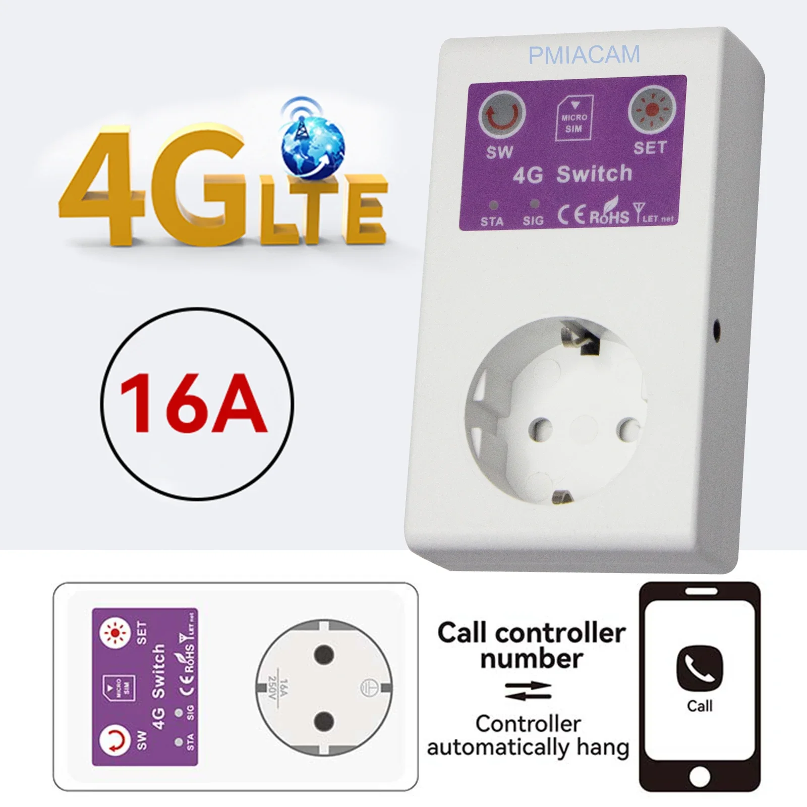 

SC1-WLTE-4G EU Smart Plug GSM SMS Пульт дистанционного управления Датчик температуры Переключатель ВЫКЛ/ВКЛ Розетка 16A Релейный контроллер бытовой техники