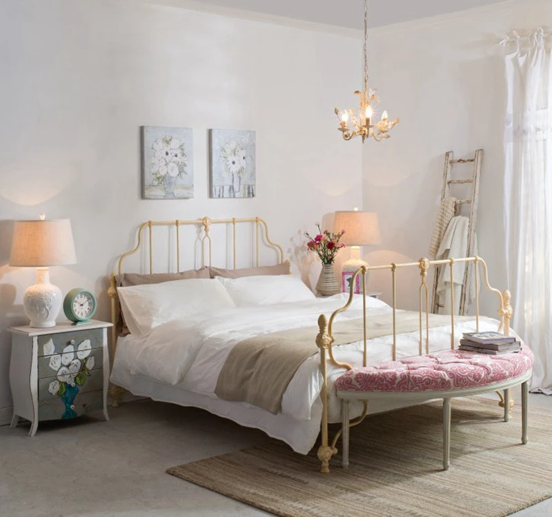 Queen Modern Platform Bed Frame with Vintage Headboard Sturdy Metal Slats