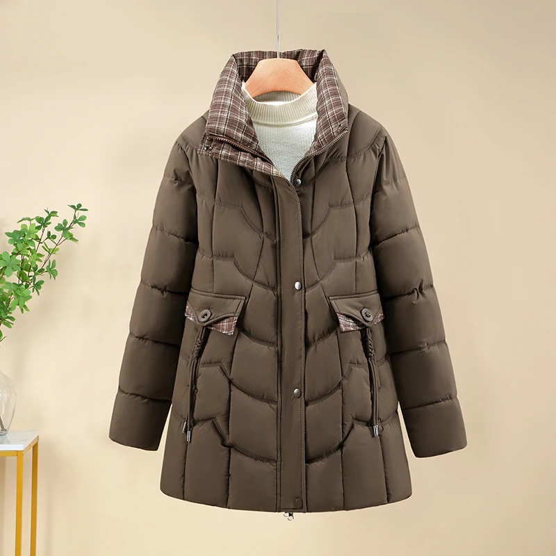 

Faionable Thiened Cotton Jaet for Mom Winter New Sle Loose Fit Mid-Length Coat for Middle-Aged And ly People
