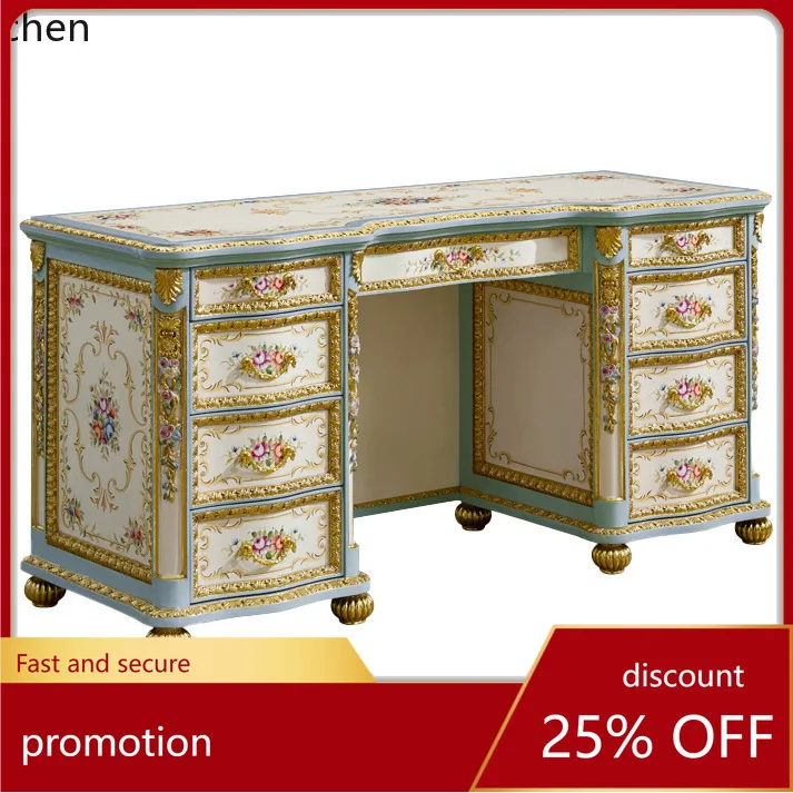 

HXL Solid Wood Dressing Table Wood Carving Painted Desktop Dressing Mirror Chest of Drawers Furniture
