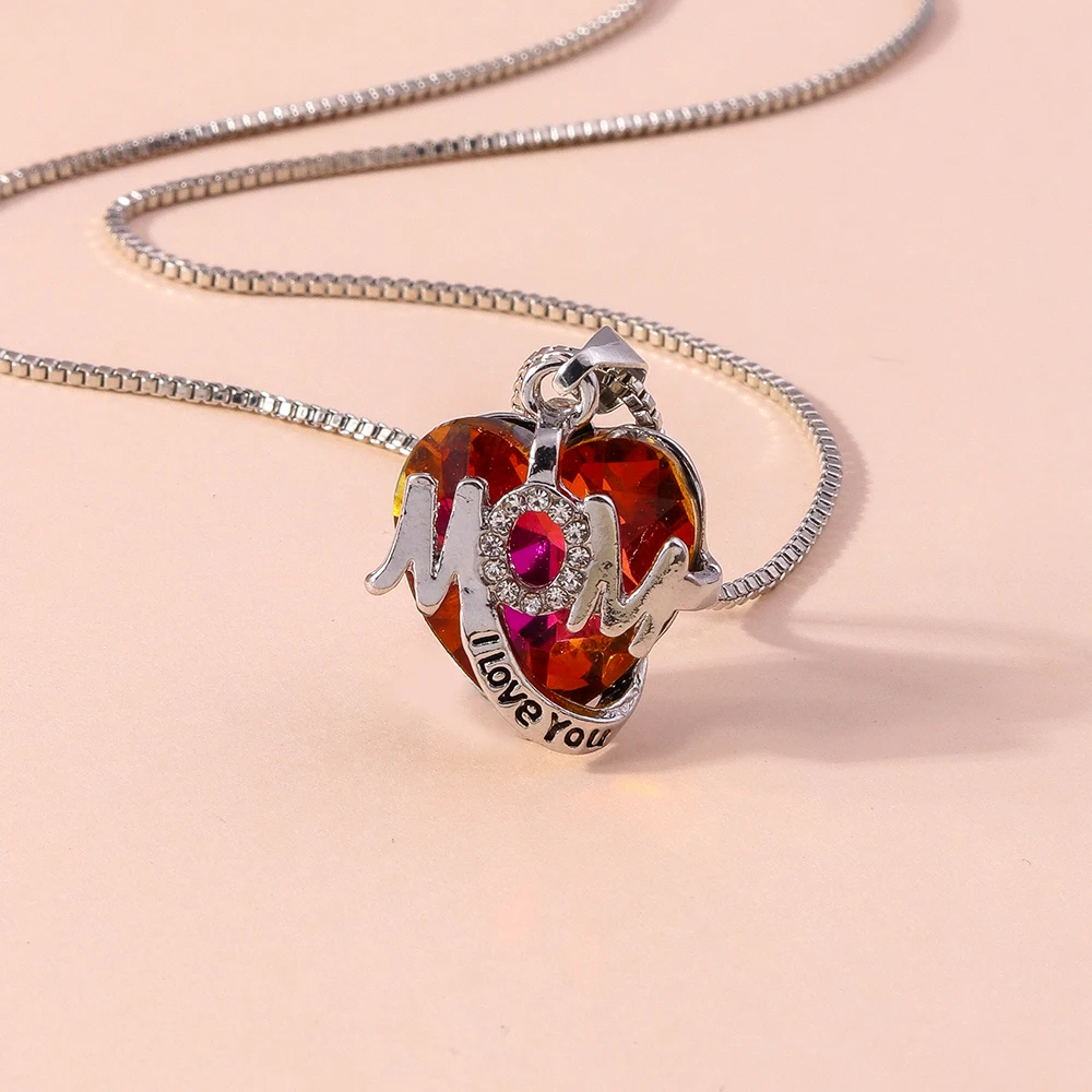 Aihua Exquisite Koreanische Kristall-Halskette „Mama, ich liebe dich“ für Frauen, Muttertagsgeschenk, Schmuckgeschenk – Detail 4
