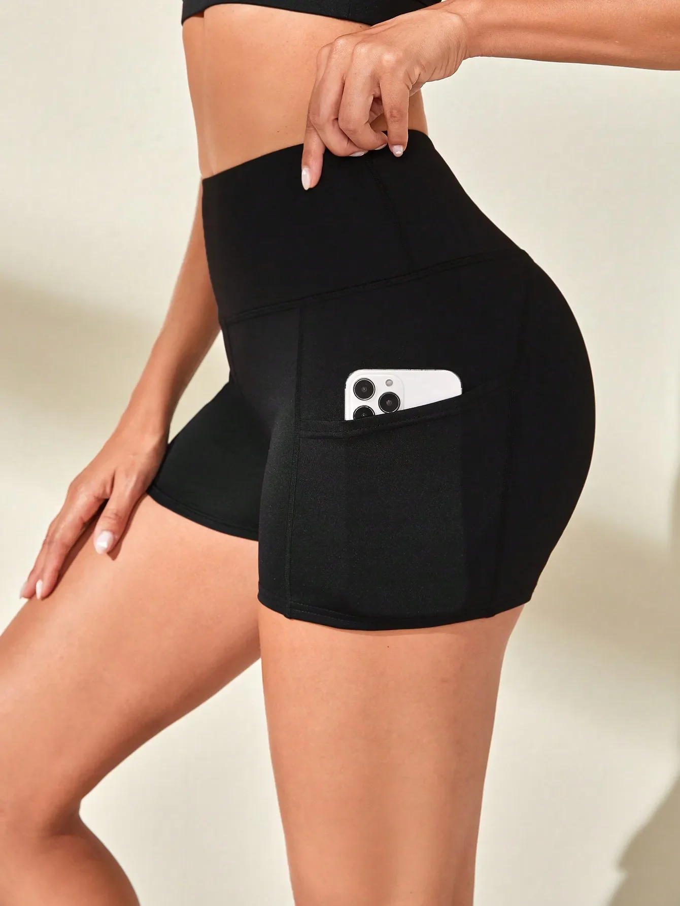 

Wideband Waist Sports Shorts With Phone PocketWomen Sweat Short, Gym Short, Biker Short