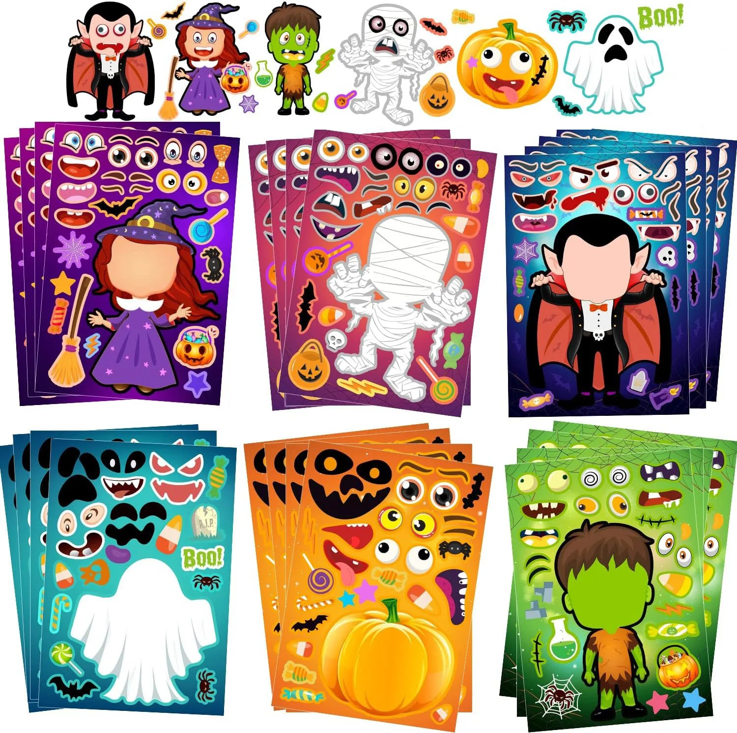 36 Sheets Halloween Stickers for Kids Make Your Own Party Games Favors Trick or Treat Party Supplies