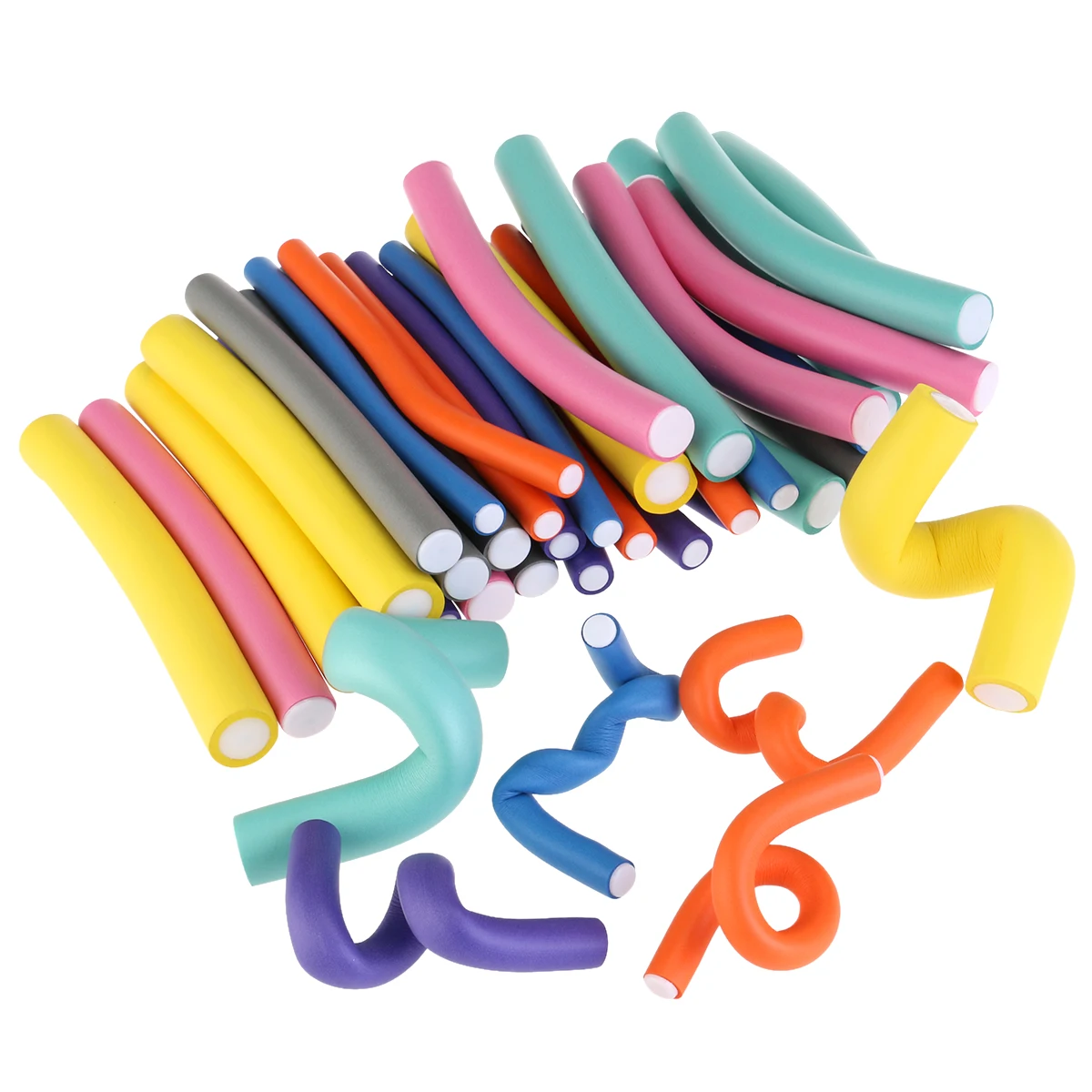 42Pcs Spiral Hair Curler Sticks Mixed Colors Flexible Temporary Hair Curling Tools Easy Use for Beautiful Curls
