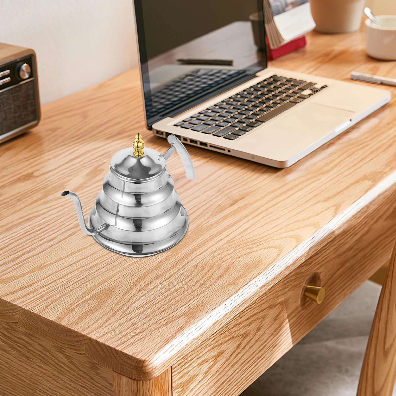 

Stainless Steel Silver Long Spout Stainless Steel Teapot With Lid Filter Home Kitchen Water Kettle Camping Hiking Tea