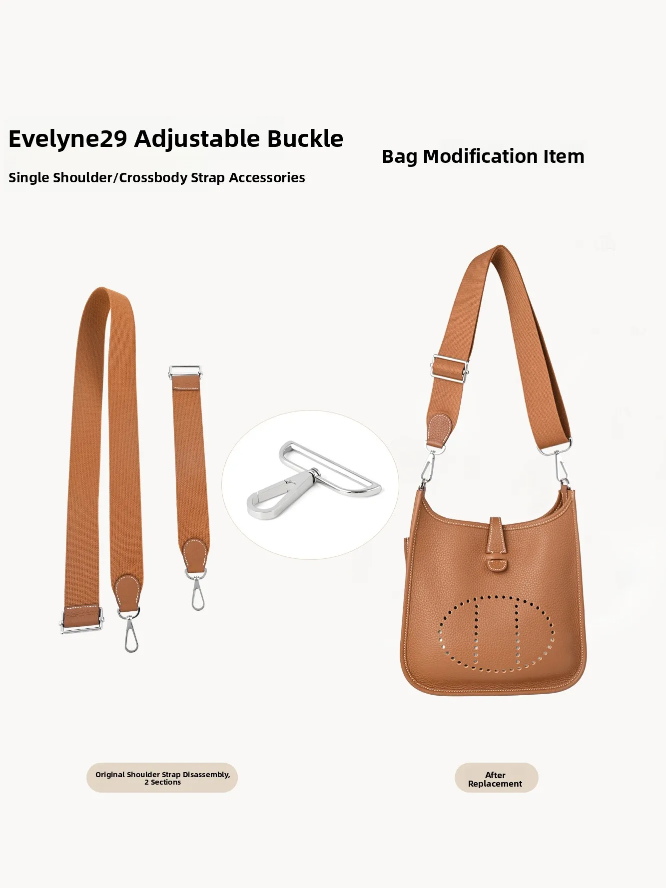Adjustable Hook Buckle Titanium Steel Bag Strap Shortening Original Shoulder Strap Metal Clasp for Evelyn 23 29 Bags