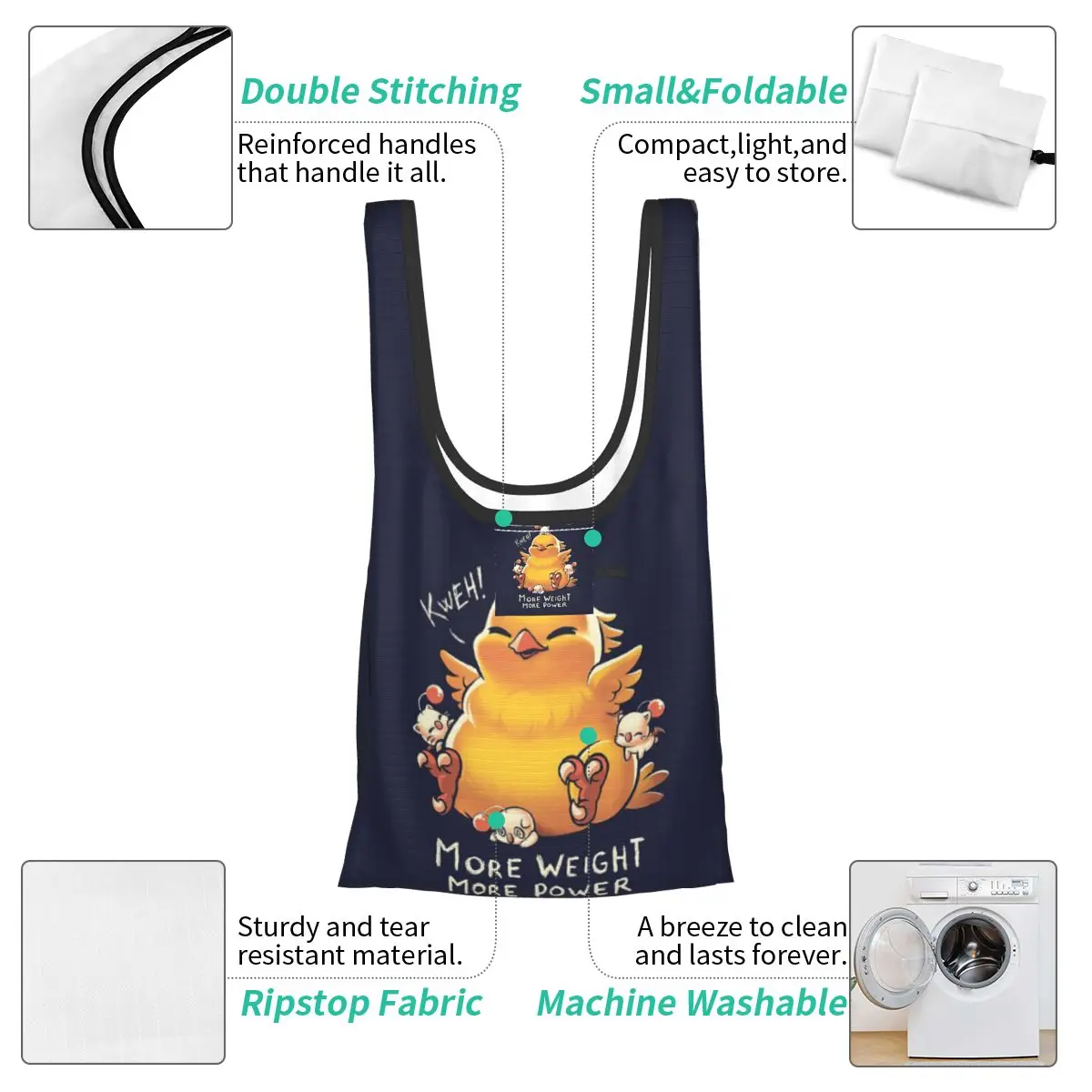 Funny Fat Chocobo – Big Power Einkaufstasche, tragbare Tragetaschen, faltbare Schultertasche, Lebensmittelhandtasche