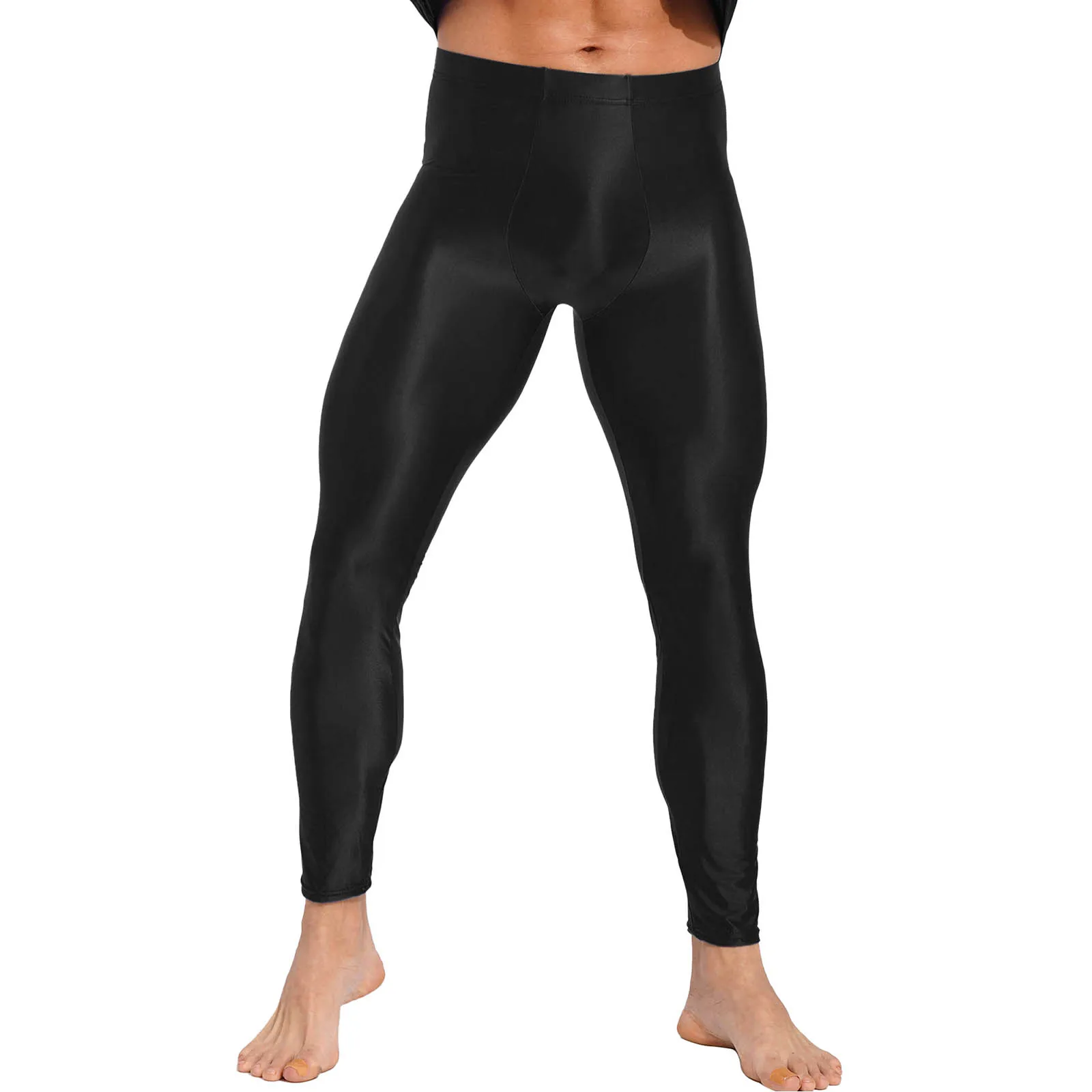 Leggings skinny da uomo Vita elastica Collant da ginnastica lucidi Pantaloni a compressione Pantaloni da allenamento fitness per feste in piscina in spiaggia