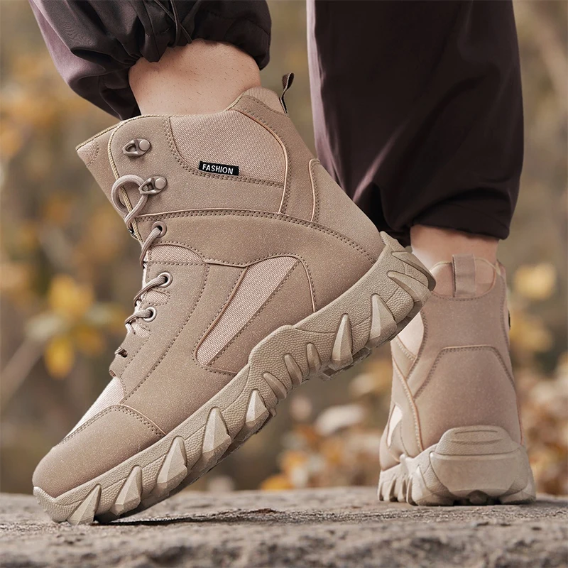 

Men's High-top Boots Durable Spliced Mesh Breathable Solid Color All-season High-quality Climbing and Rock Climbing Boots