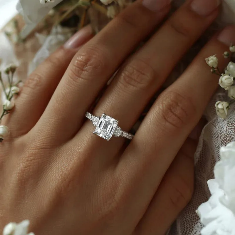 Huitan Eleganter Damenring für Hochzeit, Verlobung, luxuriös, mit hellblauem CZ-Stein, Party-Accessoires, zarter Damenschmuck, Geschenk – Detail 23