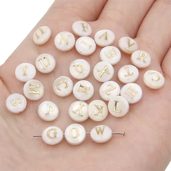 1pcs 8mm Natural Shell with Gold Foil Beads White Alphabet Letter Beads Charm for Necklace Bracelet DIY Jewelry Making