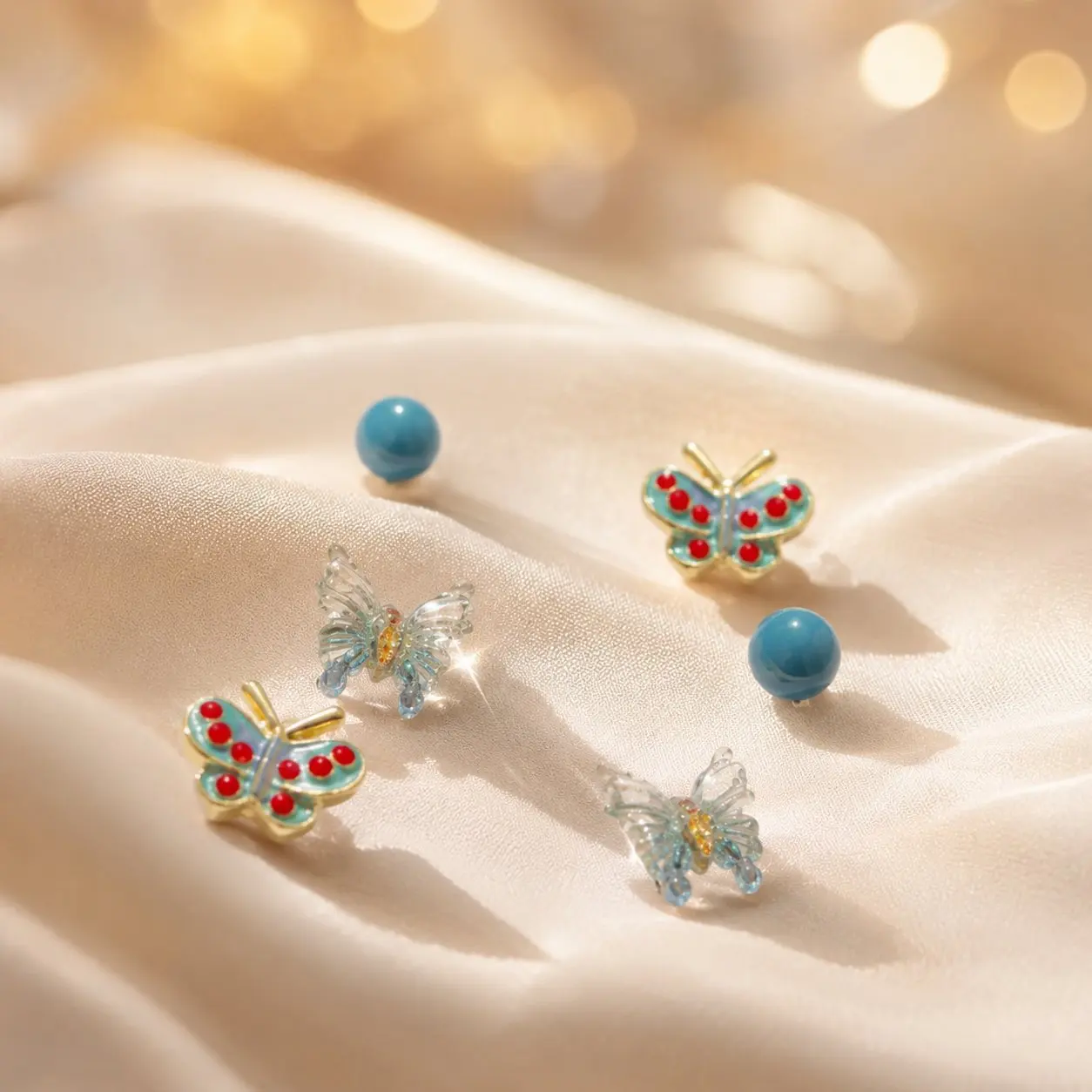 Sweet Lovely Blue Butterfly 3 Pairs Stud Earrings For Women Trendy Gentle Enamel Ears Accessories Jewelry Gift Party Office Wear
