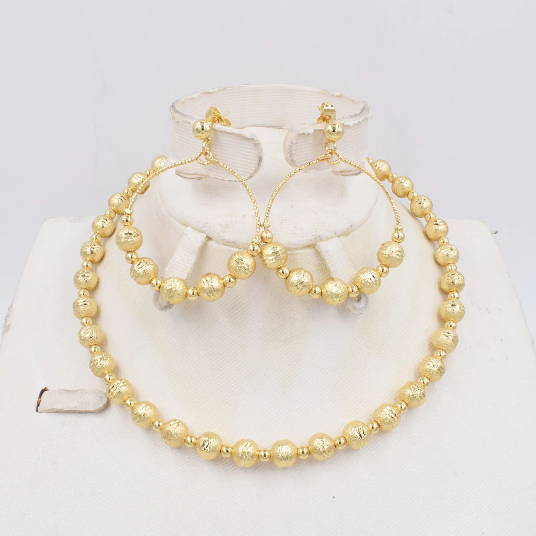 High Quality Italy 750 Gold color Jewelry Set For Women african beads jewlery fashion necklace set earring jewelry