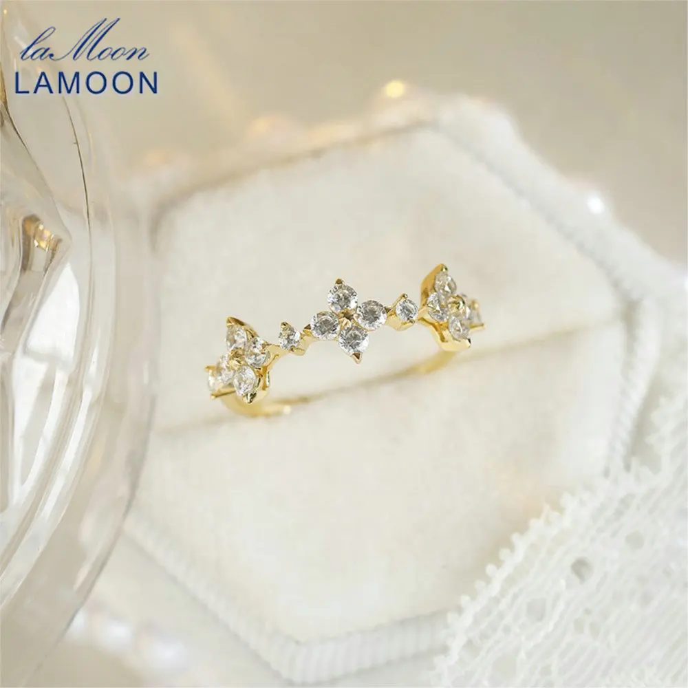 

LAMOON Ins Lucky блестящее кольцо для женщин, простое четырехлистное клеверное изысканное серебро 925 пробы, позолоченное 14 карат, ювелирные изделия, подарок