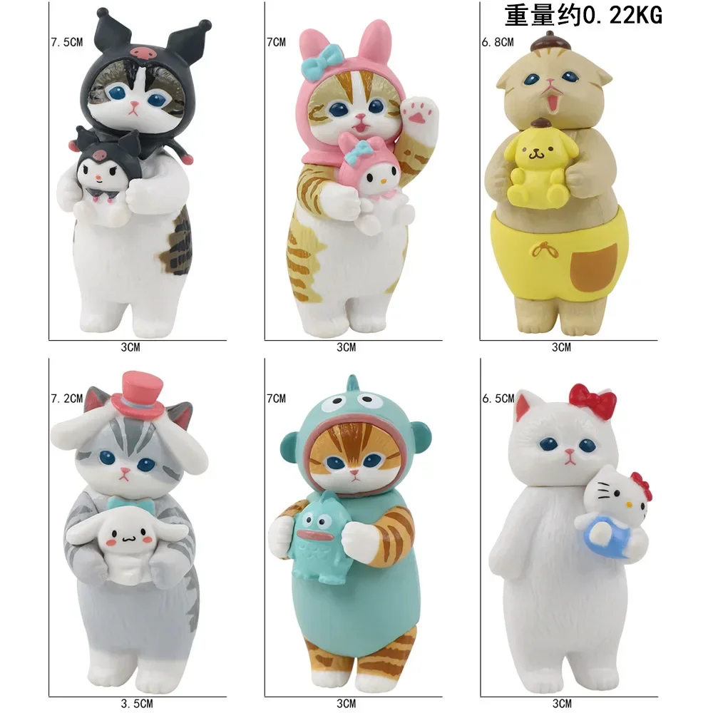 Cartoon Figure 6Pcs/set Mofusand Sanrios Anime Figure Cinnamoroll Kuromi Doll Hark Cat Hellos Kittys Hangyodon Pet Model Gifts