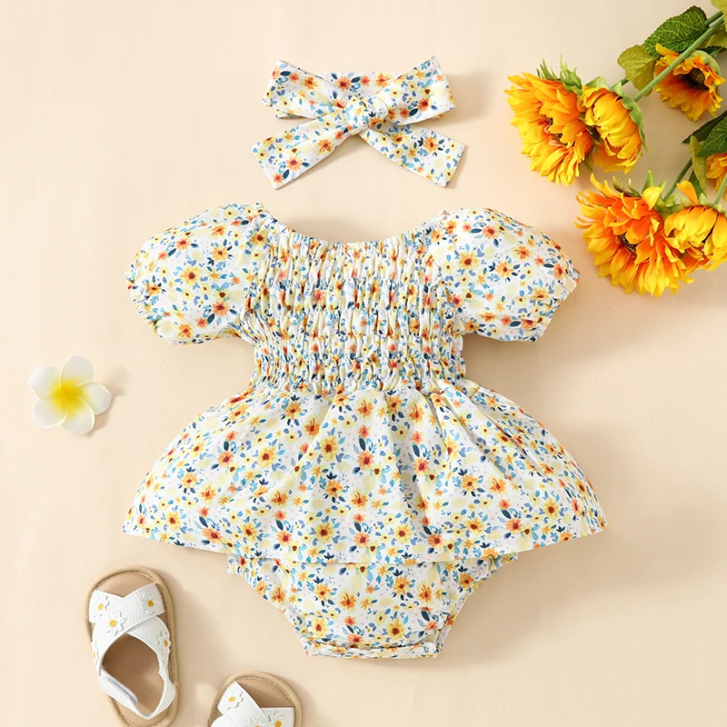 

Toddler Baby Girl Summer Clothes Short Sleeve Floral Romper Dress Newborn Baby Girl Photography Outfit