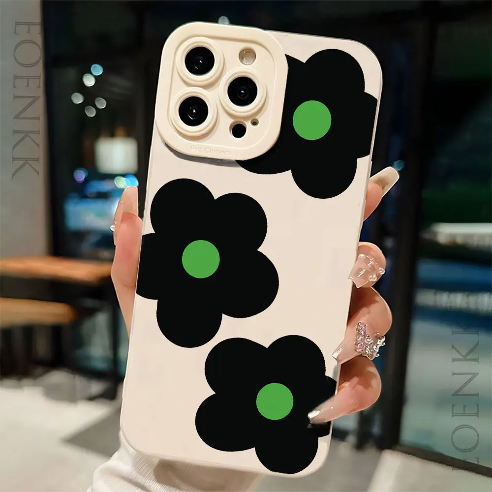 Art Flower zwarte stijl grafische telefoonhoes voor iPhone 15 14 Pro Max 7 8 Plus hoesjes voor iPhone 11 13 12 Pro Max XR X XS zachte hoes