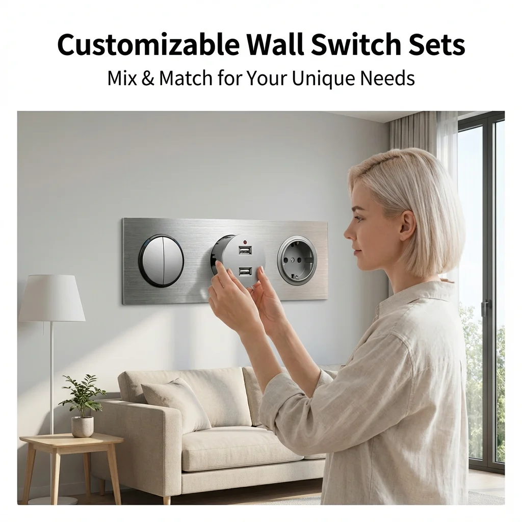 WallSub-Joli mural LED en aluminium argenté, 1 gang, 2 gangs, 3 gangs, 4 gangs, chauffe-eau intermédiaire, AC, DP, 2P, bricolage gratuit, L6