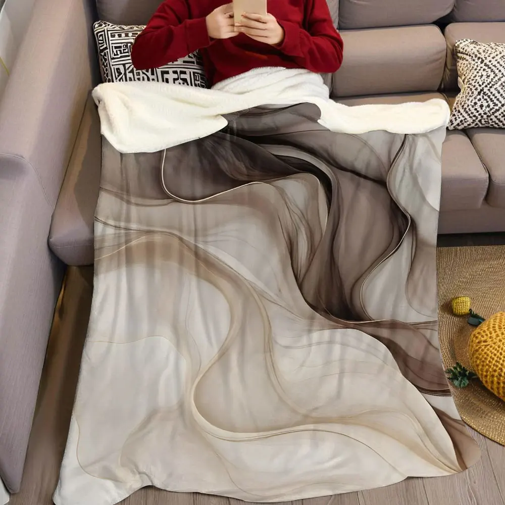 Neutral Ink Wash Fluid Silk Flannel Blanket Warm Soft Halloween Christmas Decorative Couch Warm Cozy All-Season Gift
