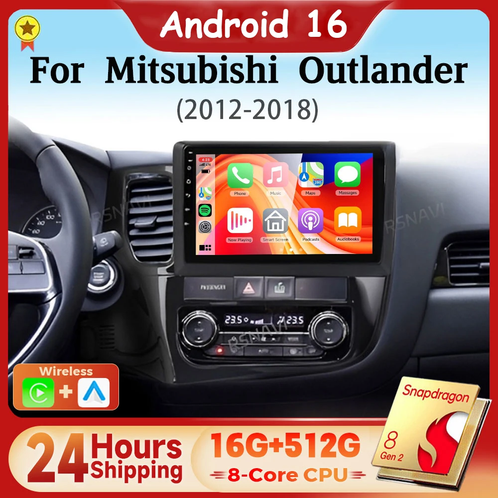 Android 16 Qualcomm Carplay Auto Car Radio Multimedia Player For Mitsubishi Outlander 3 2012-2018 Autoradio GPS 24-Hour Shipping