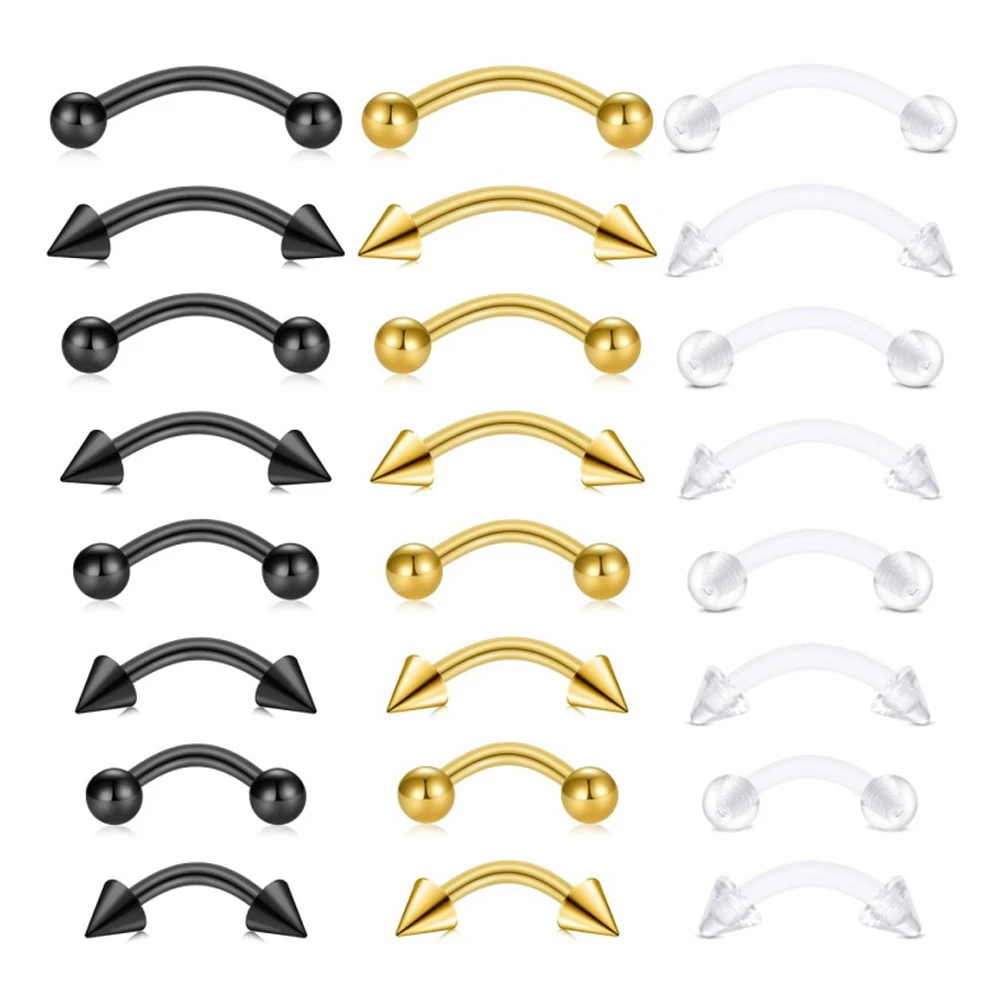 24PCS Eyebrow Rook Piercing Jewelry Set 16G Stainless Steel Acrylic Eyebrow Rook Set 6/8/10/12mm Retainers for Women Men