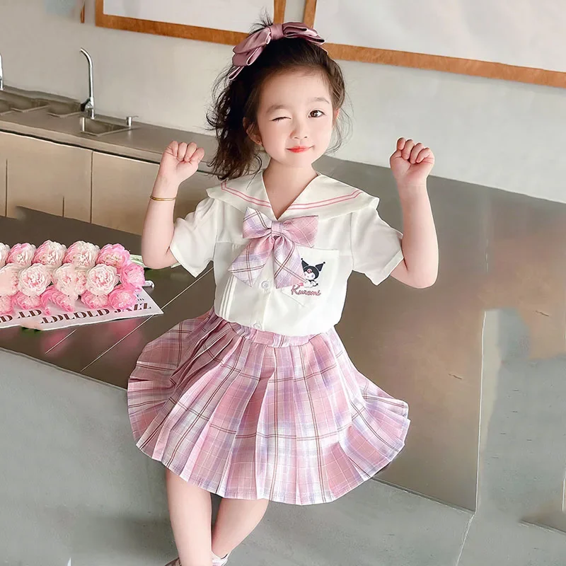 

Jk комплект из двух предметов Kuromi, платье в студенческом стиле, кавайная плиссированная юбка с короткими рукавами, комплект аниме, юбка Куроми, одежда для девочек, праздничный подарок