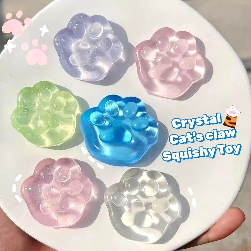 Cat Paws Sticky Squeeze Stress Release Toys Home Decor Miniatures Soft Transparent Realistic Kawaii Cat Claw Kids Adult Gifts