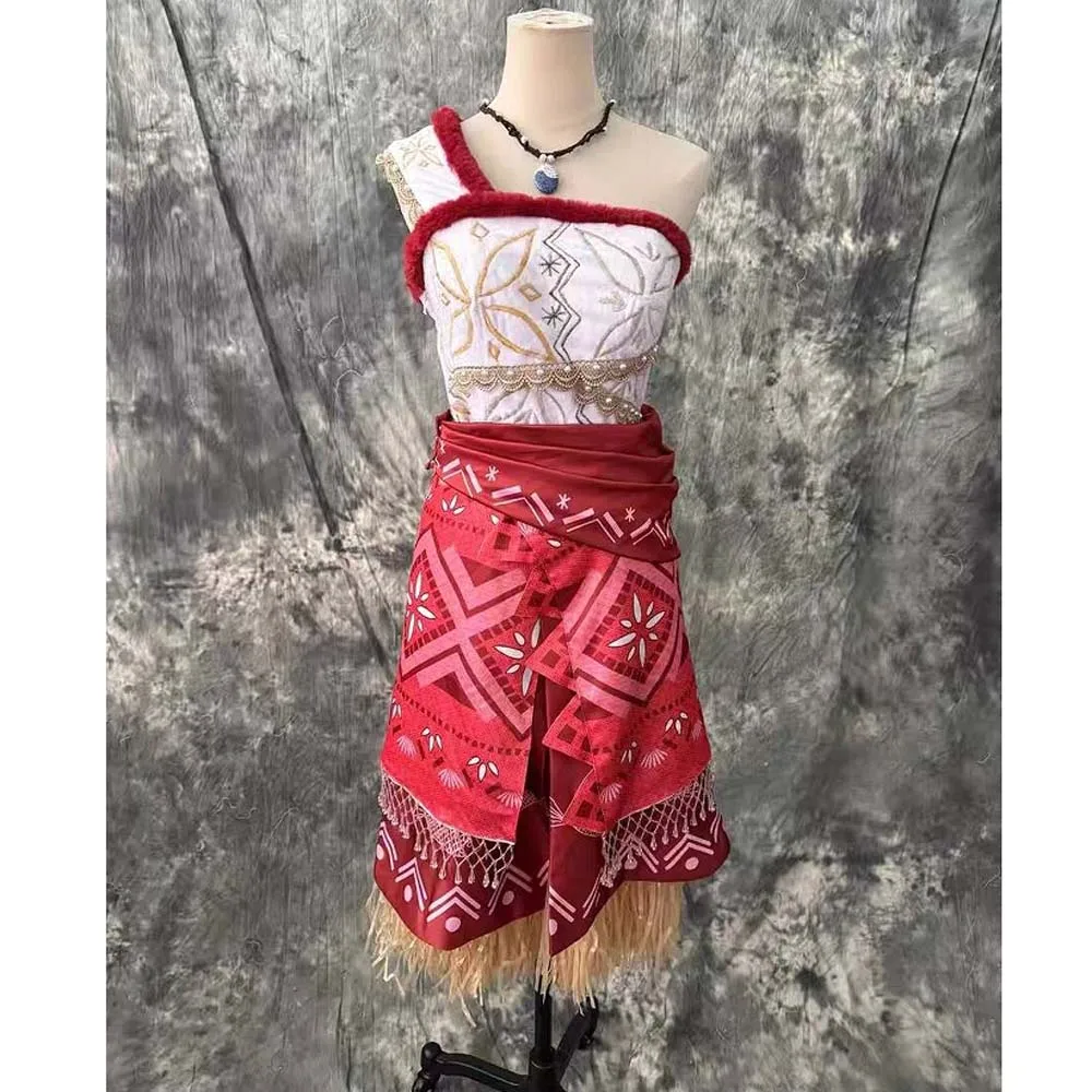 Moana Cosplay Costume Princess Dress Adult Top Embroidered Necklace Skirt Full Set Female Halloween Carnival Party Moana2 Dress