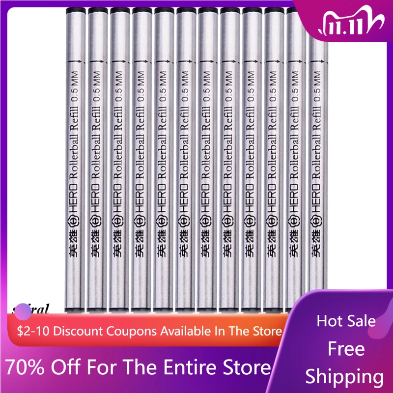 

Hero 359 Rollerball Pen Core 233A Metal Replacement Core Black 0.5mm/0.7mm Straight Plug Bullet Head Quick Drying Gel Pen Core