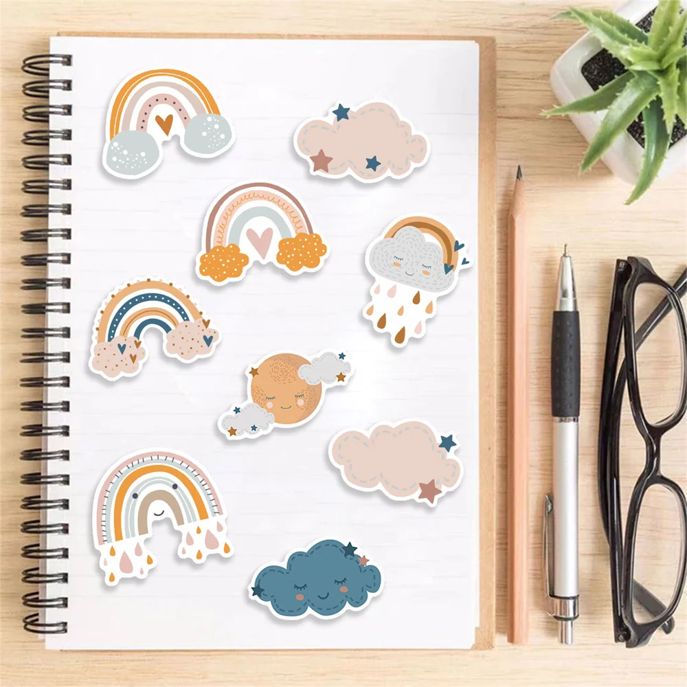 50PCS Boho Style Rainbow Clouds Cartoon Kids Stickers  Luggage Laptop IPad Cup Journal Gift Waterproof Sticker