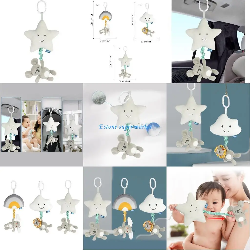 090B لعبة معلقة لمقعد السيارة لعبة أطفال كرتونية حيوانات محشوة تصدر صوتًا لعربة الأطفال #1