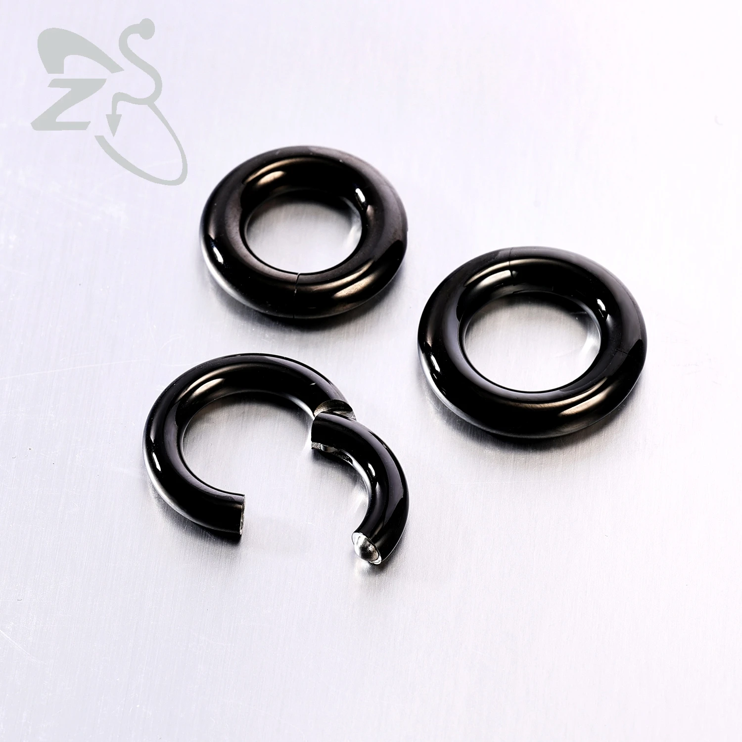 ZS 1PC Stainless Steel Hoop Earring for Men Black Plated Circle Earring Large Gauge Seputm Nose Ring 2/4/6/8/10/12G Punk Earring