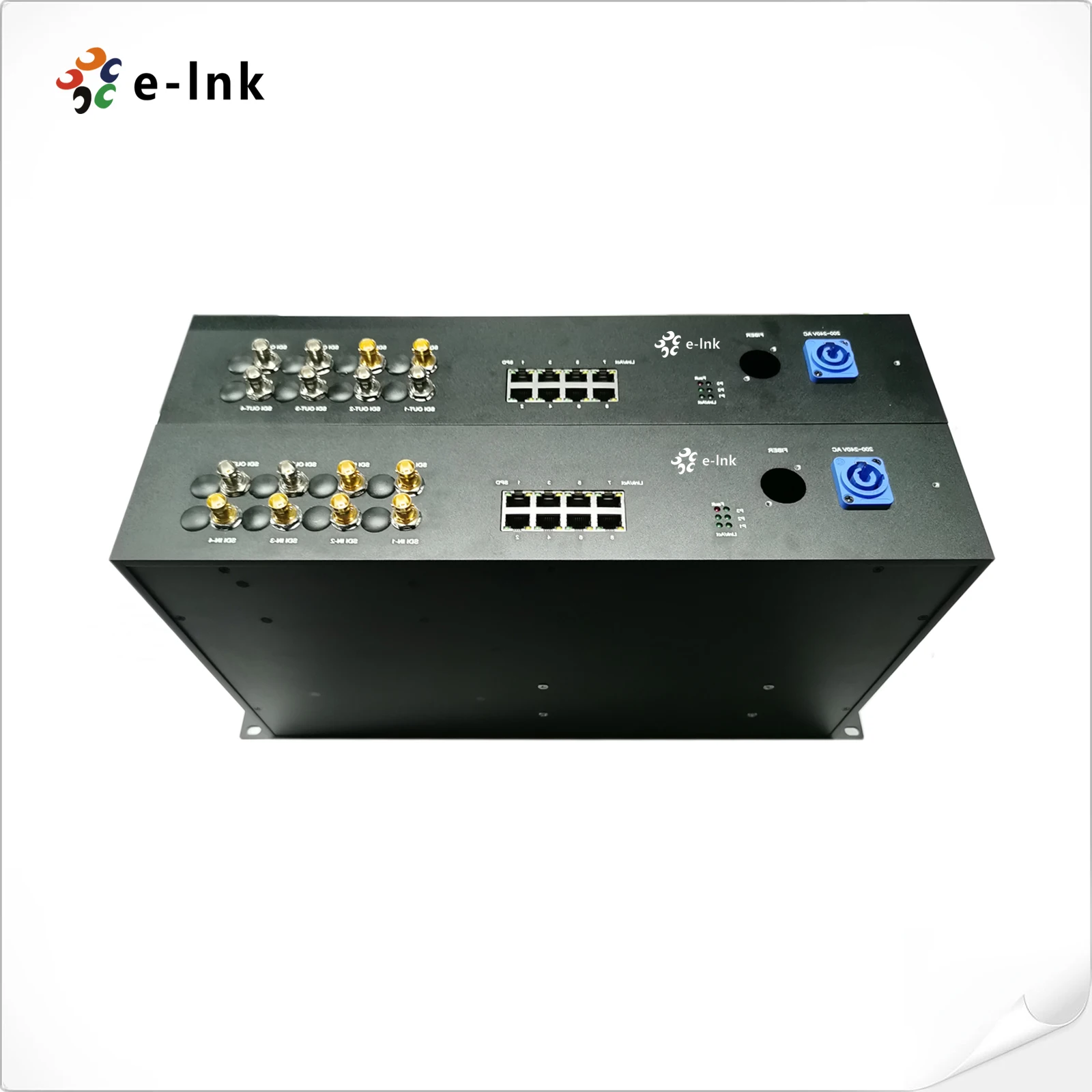Professional 8 Port Gigabit PoE+ and 8 Channel 3G-SDI Fiber Optic Extender 20km Single Fiber for Broadcast System