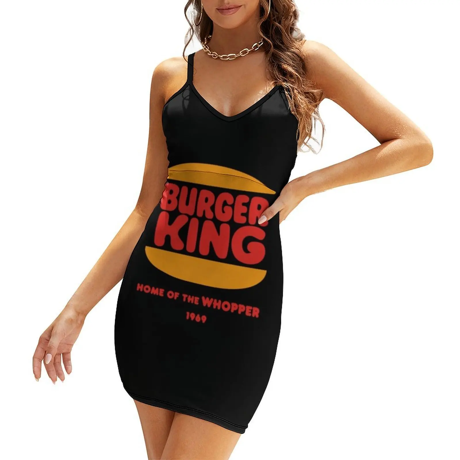 

70S 80S 90S Burger King Home Of The Whopp.er 1969 Logo Sling Dress dresses for womens 2025 elegant dresses for women