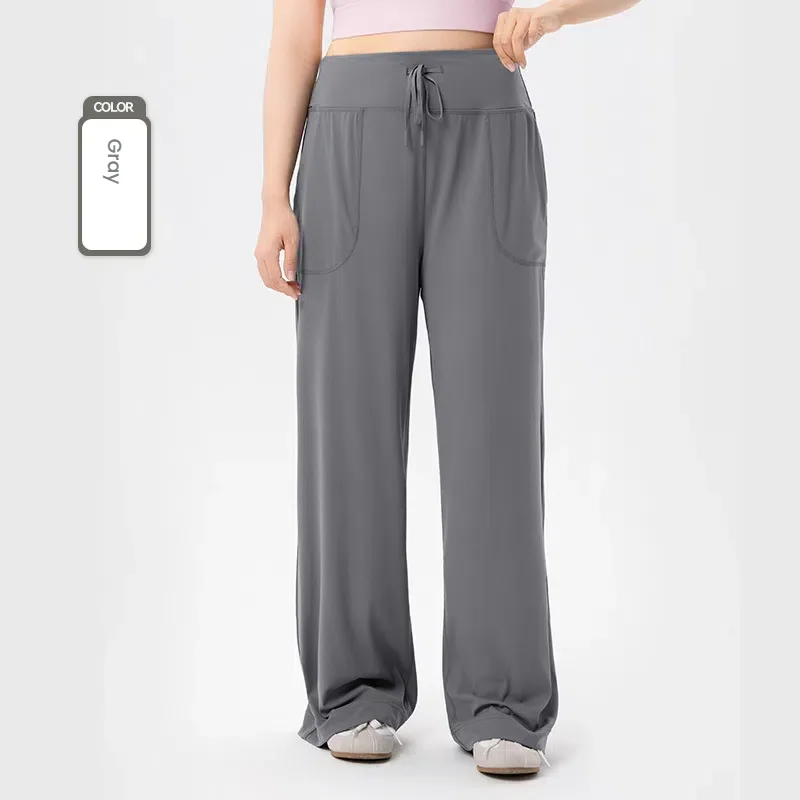 Damskie spodnie sportowe plus size, luźne, z wysokim stanem, ze sznurkiem, szerokie nogawki, elastyczne, wyszczuplające spodnie do fitnessu, długie spodnie do jogi, odzież.