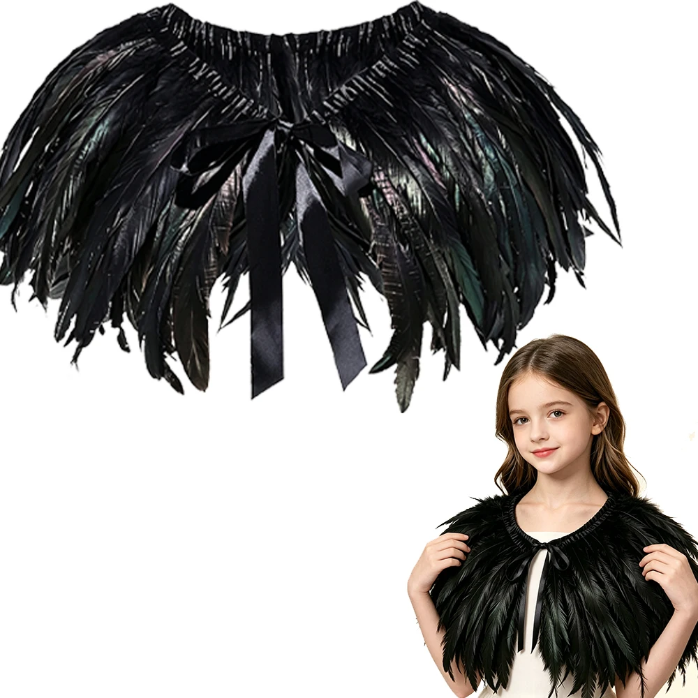 1/2/4 Stück Schwarzer Federumhang Weicher Flauschiger Gothic Halloween Teufel Engel Cosplay Schal für Frauen Mädchen Party Bühne Karneval