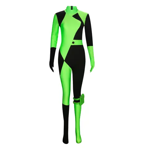 Shego Costume Bodysuit for Female Kim Possible Cosplay Outfits Zipper Halloween Elastic Spandex Jumpsuit Adult Size