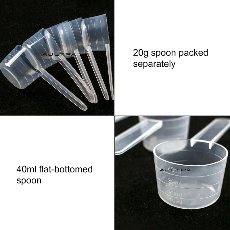 5 szt. 40ml 20g płaska podeszwa stopniowane łyżka do mierzenia przezroczyste plastikowa miarka łyżka do mierzenia pakowane pojedynczo