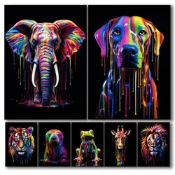 Animals With Paint Canvas Painting Rainbow Dog Sea Otter Elephent Poster Canva Prints Pictures Frog Animal Wall Art Unframed