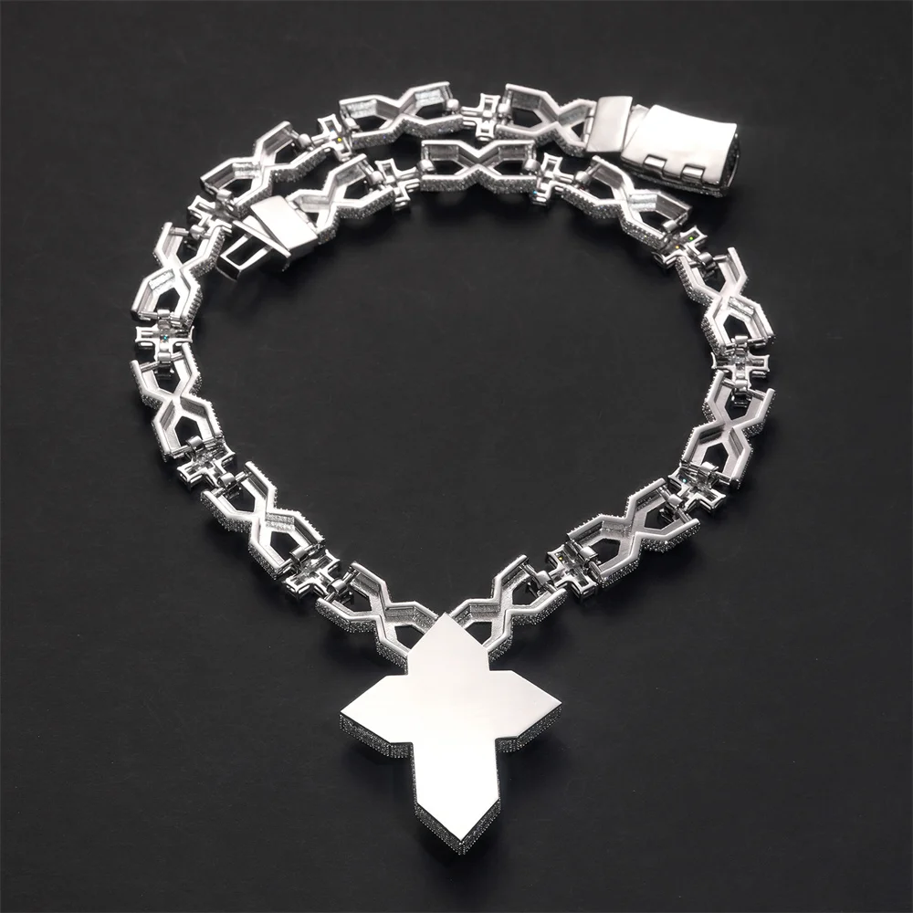 Icedminer 14.5mm Cross Cuban Iced Out Link Chain Necklaces For Men Women Brass Zircon Hip Hop Jewelry Free Shipping