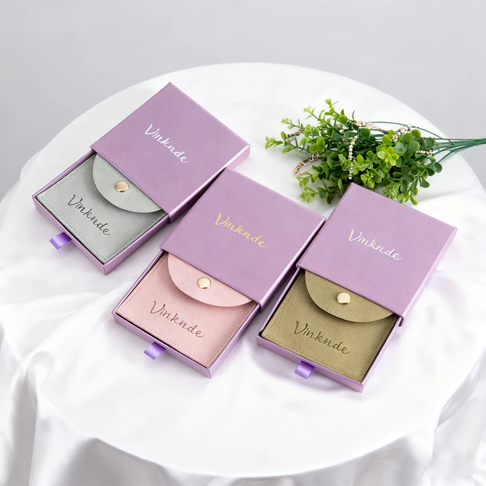 

Персонализированный фиолетовый ящик из крафт-бумаги, набор ювелирных изделий, упаковочная коробка, кольцо, ожерелье, браслеты, серьги, подарочный чехол с бархатной сумкой-защелкой