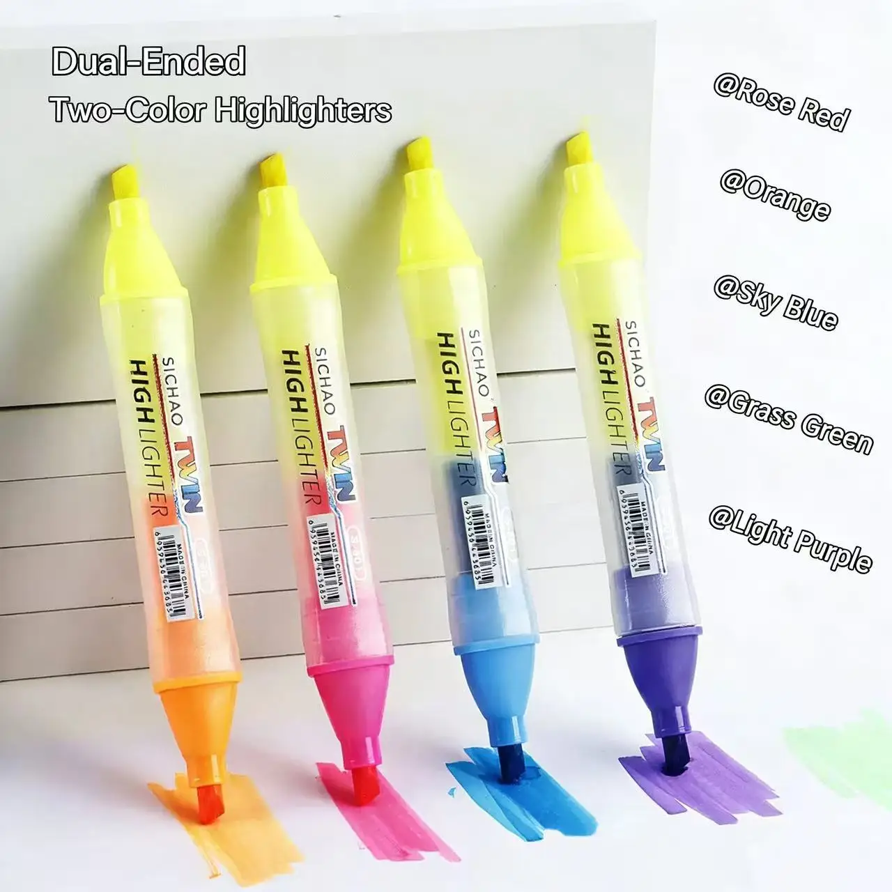 2-in-1 Dual Color Highlighter Pen with Chisel Tip, Fluorescent Pen for Journaling & Note Taking