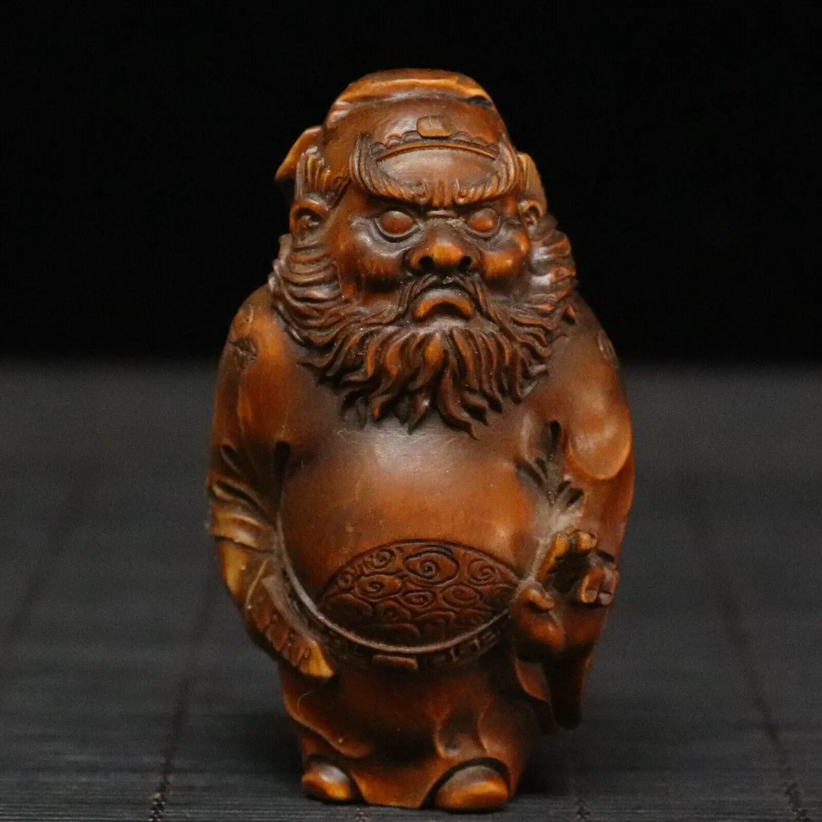 Chinese Natural Boxwood Hand-Carved Exquisite Zhong Kui Statue hand piece