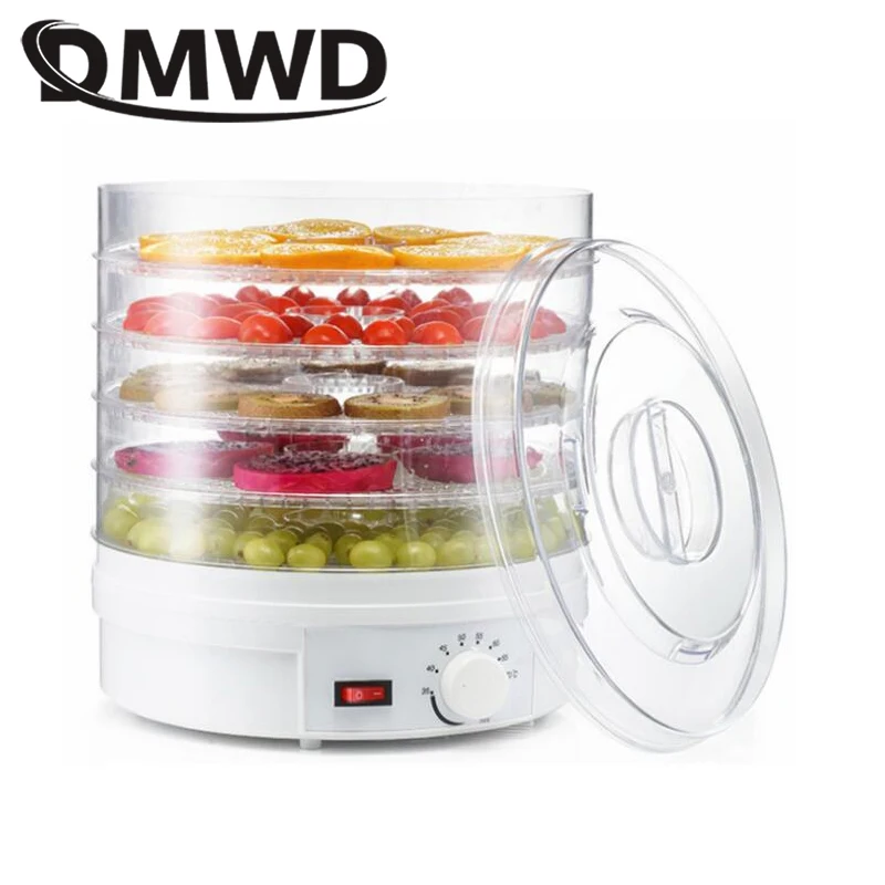 DMWD Food Dehydrator Dried Fruit Vegetable Herb Pet Meat Drying Machine Five layer Snack Air Dryer 5 trays 110V 220V EU US plug