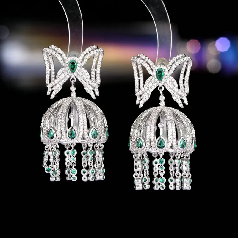 classy earrings gold silver color zircon big bowknot bell pendant earrings women wedding dinner party accessoires gift female