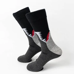 MYORED 1 pair of cotton socks fitted with black shark head cartoon cute men's fashion trend mid-tube socks