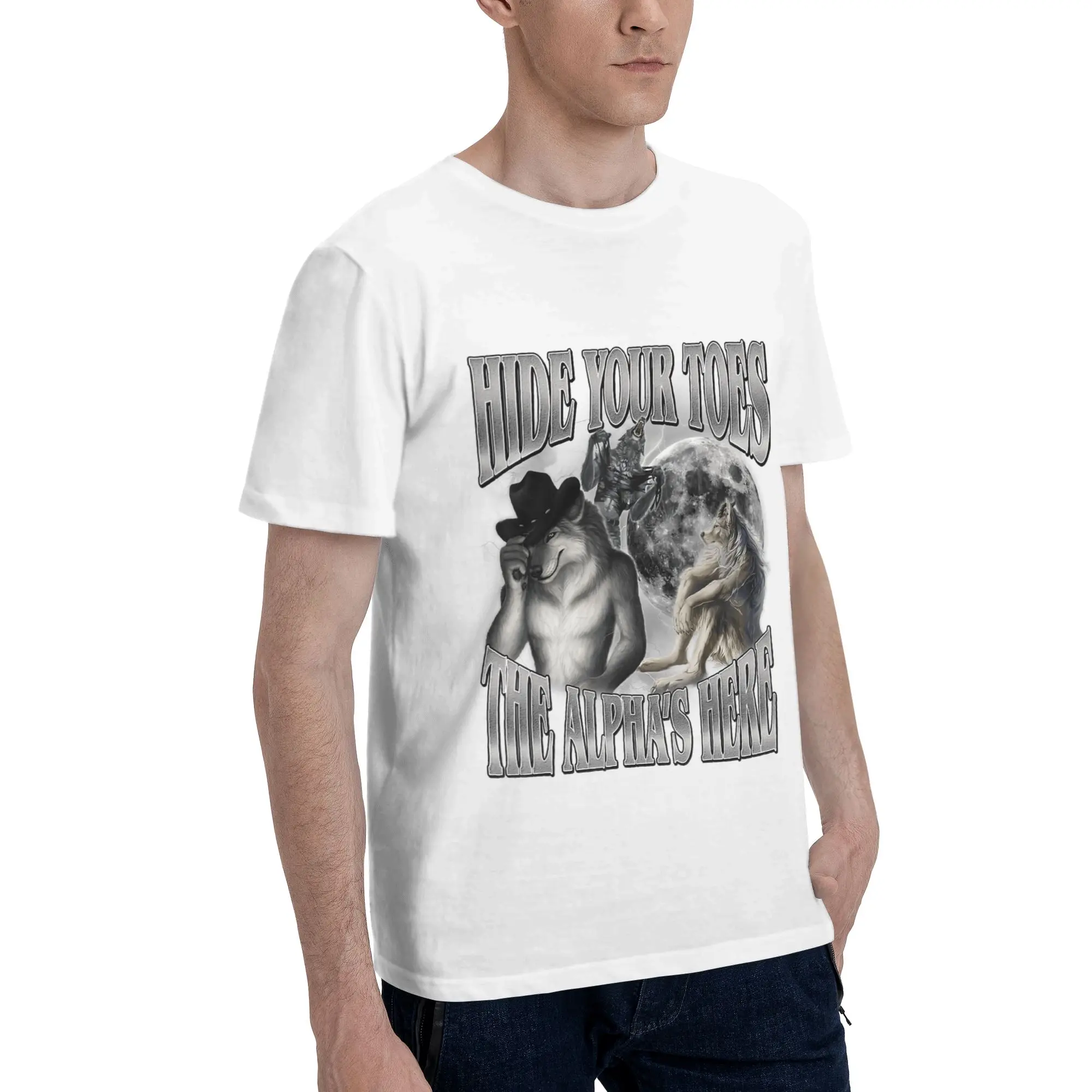 Alpha Werewolf Hide Your Toes Funny Bootleg Meme Men's T-Shirt Clothes  Hipster Tee Shirt Short Sleeve fugees Cotton