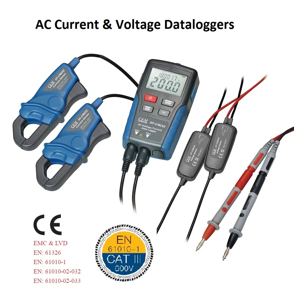 CEM DT-176CV2 Dual Channels AC Current and Voltage Dataloggers with 256000 Datas Memory and Datas Analysis