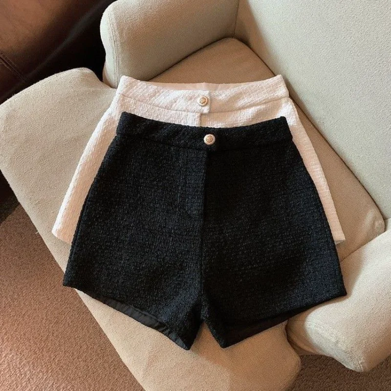 أسود ارتفاع الخصر سليم سميكة الصوف لباس خارجي السراويل للنساء الخريف الشتاء نمط جديد موضة تنوعا ألف خط سراويل تقليدية